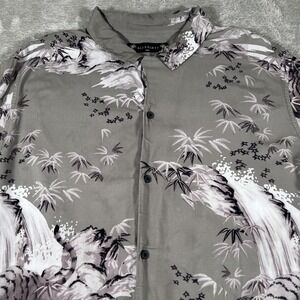 AllSaints Shirt Mens 2XL Gray‎ Button Up Long Sleeve Bamboo Print Casual
